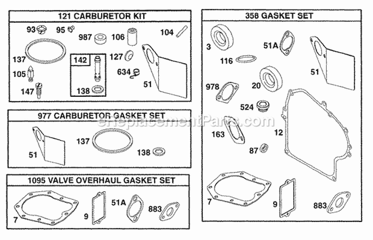 Gasket Sets Diagram and Parts List for 176452-0049-01  Briggs and Stratton Engine